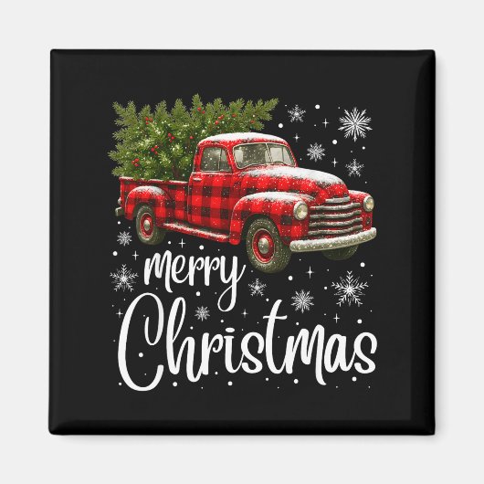 Merry Christmas Truck Buffalo Plaid Xmas Tree Men  Magneet (Voorkant)