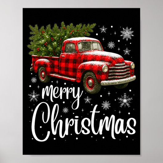 Merry Christmas Truck Buffalo Plaid Xmas Tree Men  Poster (Voorkant)