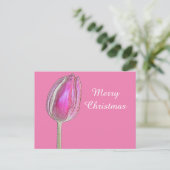 Merry Christmas Tulip Flower Floral Art Pink White Feestdagenkaart (Staand voorkant)