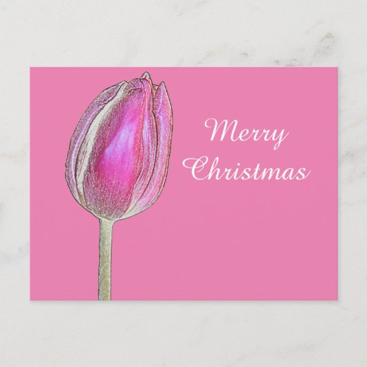 Merry Christmas Tulip Flower Floral Art Pink White Feestdagenkaart (Voorkant)