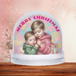 Merry Christmas Two Brothers Family Photo Pastel  Sneeuwbol