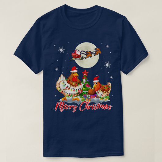 Merry Christmas Two Santa Chickens Xmas Tree Light T-shirt (Design voorkant)