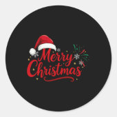 Merry Christmas Tygraphy With Santa Hat And Snow T Ronde Sticker (Voorkant)