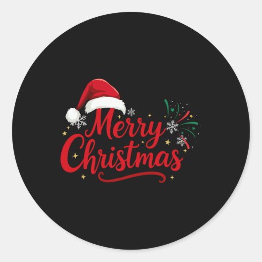 Merry Christmas Tygraphy With Santa Hat And Snow T Ronde Sticker (Voorkant)