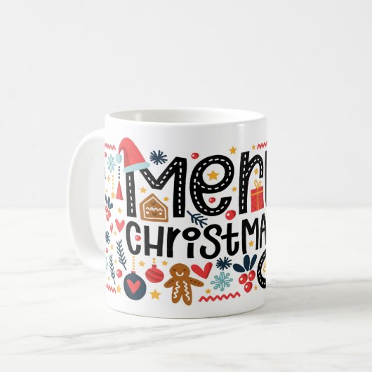 MERRY CHRISTMAS Typography Holiday Koffiemok (Voorkant links)