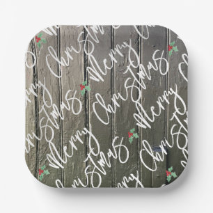 Merry Christmas Typography Holly Black Barn Door Papieren Bordje