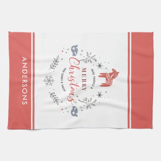 Merry Christmas Typography Ornament Theedoek (Horizontaal)