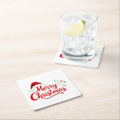 Merry Christmas Typography with Santa Hat and Snow Kartonnen Onderzetters (Insitu)