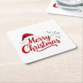 Merry Christmas Typography with Santa Hat and Snow Kartonnen Onderzetters (Schuin)