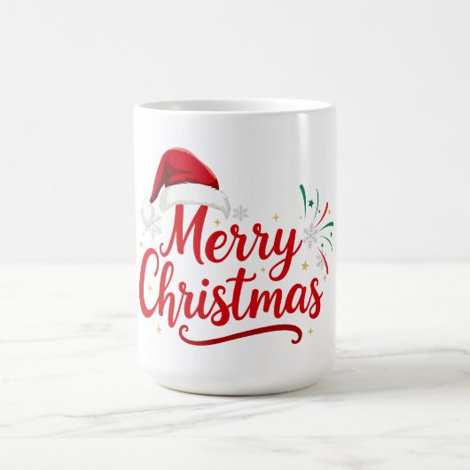 Merry Christmas Typography with Santa Hat and Snow Koffiemok (Center)