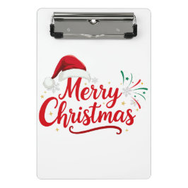 Merry Christmas Typography with Santa Hat and Snow Mini Klembord