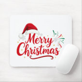 Merry Christmas Typography with Santa Hat and Snow Muismat (Met muis)