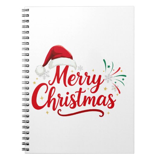 Merry Christmas Typography with Santa Hat and Snow Notitieboek (Voorkant)