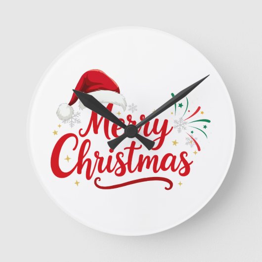 Merry Christmas Typography with Santa Hat and Snow Ronde Klok (Voorkant)