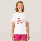 Merry Christmas Typography with Santa Hat and Snow T-shirt (Voorkant volledig)