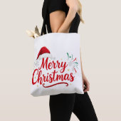 Merry Christmas Typography with Santa Hat and Snow Tote Bag (Dichtbij)
