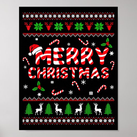 Merry Christmas Ugly Sweater Candy Cane Men Women  Poster (Voorkant)