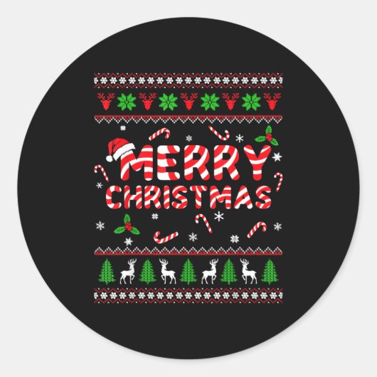 Merry Christmas Ugly Sweater Candy Cane Men Women  Ronde Sticker (Voorkant)