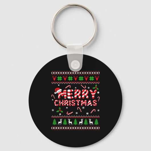 Merry Christmas Ugly Sweater Candy Cane Men Women  Sleutelhanger (Voorkant)