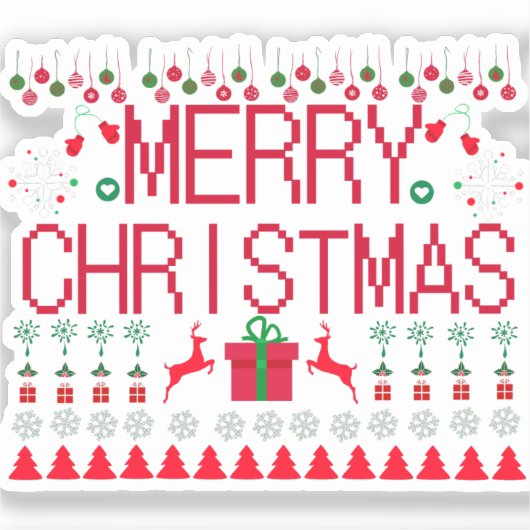 Merry Christmas Ugly Sweater Knit Pattern Sticker (Voorkant)