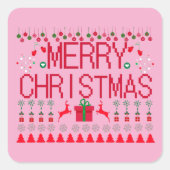Merry Christmas Ugly Sweater Knit Pattern Vierkante Sticker (Voorkant)