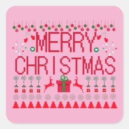 Merry Christmas Ugly Sweater Knit Pattern Vierkante Sticker