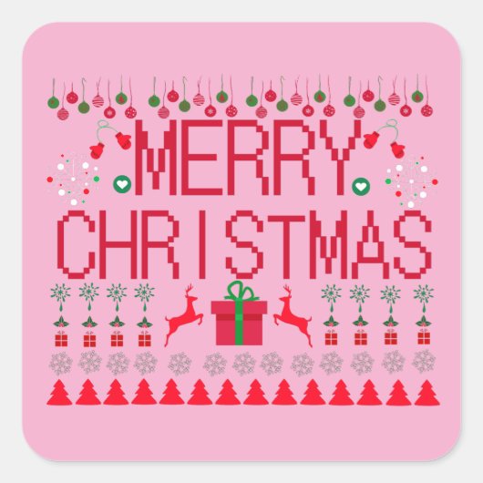 Merry Christmas Ugly Sweater Knit Pattern Vierkante Sticker (Voorkant)