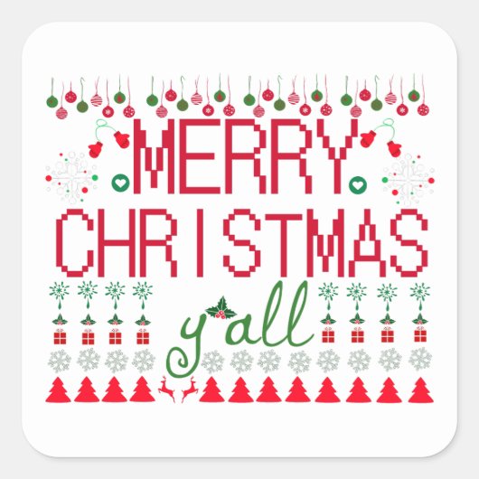 Merry Christmas Ugly Sweater Knit Pattern Vierkante Sticker (Voorkant)