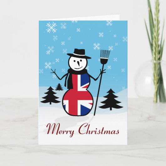Merry Christmas Union Jack Britse Sneeuwman Kaart (Voorkant)