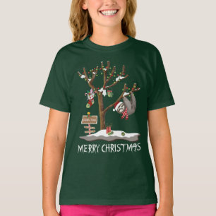 MERRY CHRISTMAS VAN DE SLOTH POLE Girl's Holiday T-shirt