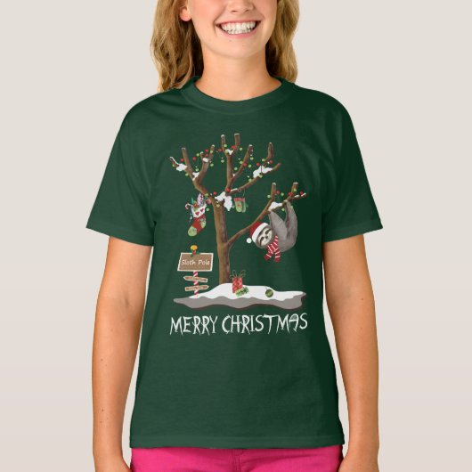 MERRY CHRISTMAS VAN DE SLOTH POLE Girl's Holiday T-shirt (Voorkant)