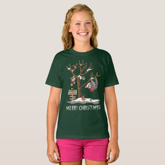 MERRY CHRISTMAS VAN DE SLOTH POLE Girl's Holiday T-shirt (Voorkant volledig)