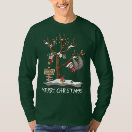 MERRY CHRISTMAS VAN DE SLOTH POLE Mannen Holiday T-shirt