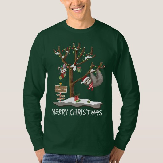 MERRY CHRISTMAS VAN DE SLOTH POLE Mannen Holiday T-shirt (Voorkant)