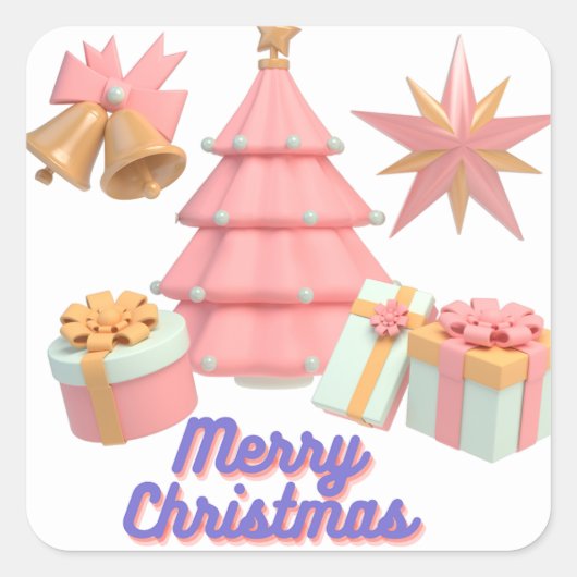MERRY CHRISTMAS VIERKANTE STICKER (Voorkant)