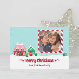 Merry Christmas Village Personalized Photo Card Feestdagenkaart
