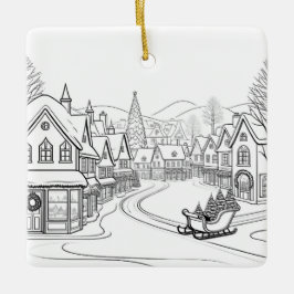 Merry Christmas Village Sneeuwscène Gepersonalisee Keramisch Ornament