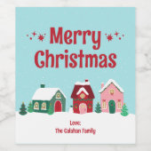 Merry Christmas Village Wine Label Wijn Etiket (Enkel label)