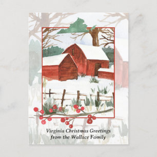 Merry Christmas Virginia Boerderij Red Barn Person Feestdagenkaart