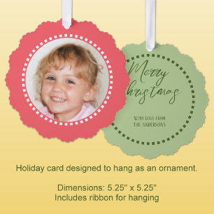 Merry Christmas voeg foto familienaam roze toe Ornament Kaart