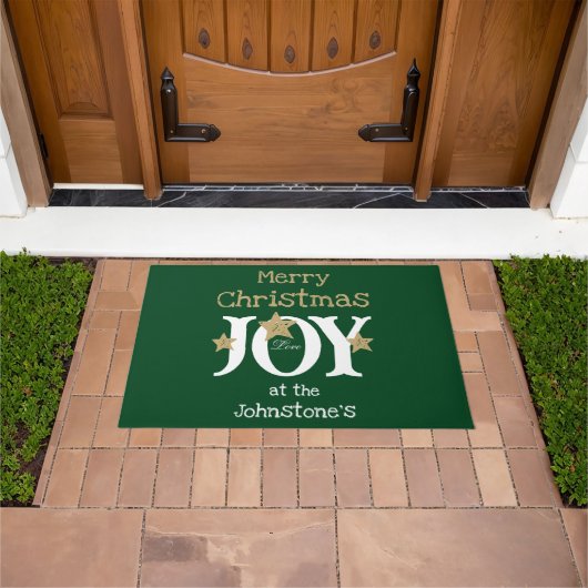 Merry Christmas Voeg Jouw naam Script Rustic Green Deurmat (Buiten)