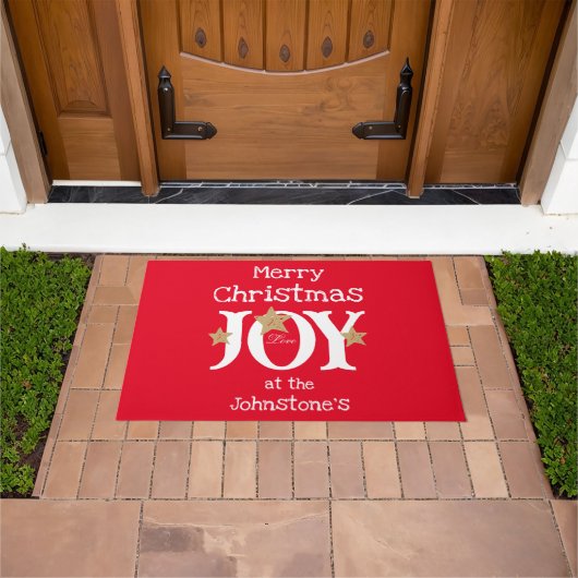 Merry Christmas Voeg Jouw naam Script Rustic Red Deurmat (Buiten)