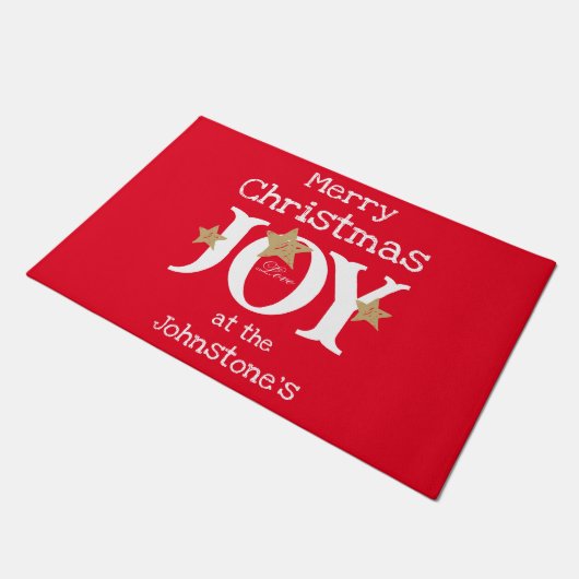 Merry Christmas Voeg Jouw naam Script Rustic Red Deurmat (Schuin)
