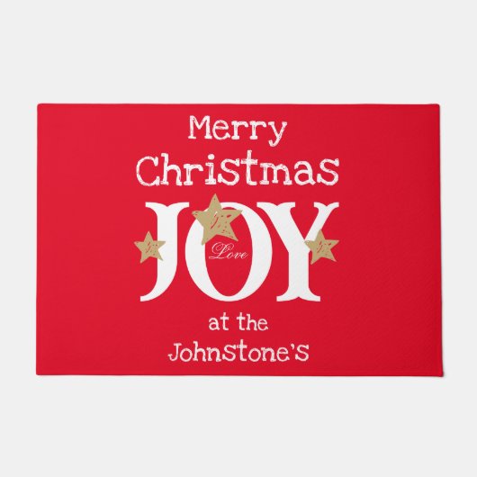 Merry Christmas Voeg Jouw naam Script Rustic Red Deurmat (Voorkant)