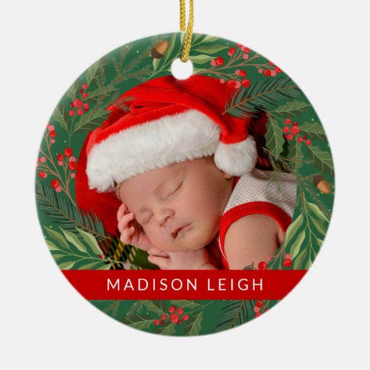 MERRY CHRISTMAS voegt uw foto-keramische versierin Keramisch Ornament (Voorkant)