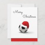 merry Christmas voetbalclub/soccer lover Feestdagenkaart<br><div class="desc">The perfect Christmas Card for the sports lover,  anyone who loves football/soccer. A socball with a Santa hat and a red back</div>