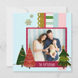 Merry Christmas Washi Tape Gepersonaliseerde foto Feestdagenkaart