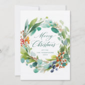 Merry Christmas Watercolor Botanical Feestdagenkaart (Voorkant)