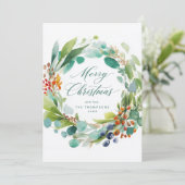 Merry Christmas Watercolor Greenery Photo Feestdagenkaart (Staand voorkant)