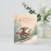 Merry Christmas Watercolor hedgehog Feestdagenkaart (Staand voorkant)